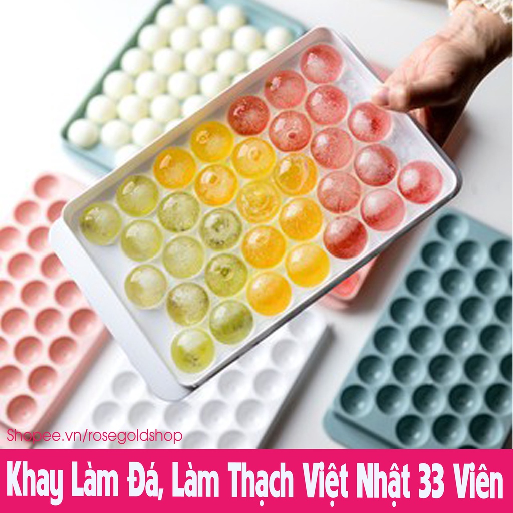 Khay Đá Viên, Thạch Bi Tròn Làm Hoa Quả Trái Cây, Khuôn Rau Câu, Khay 33 Viên Việt Nhật