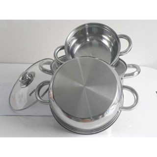 Bộ 3 nồi 1 quánh 1 chảo inox 304 cao cấp Goldsun GH10-5309sg vung kính đáy từ