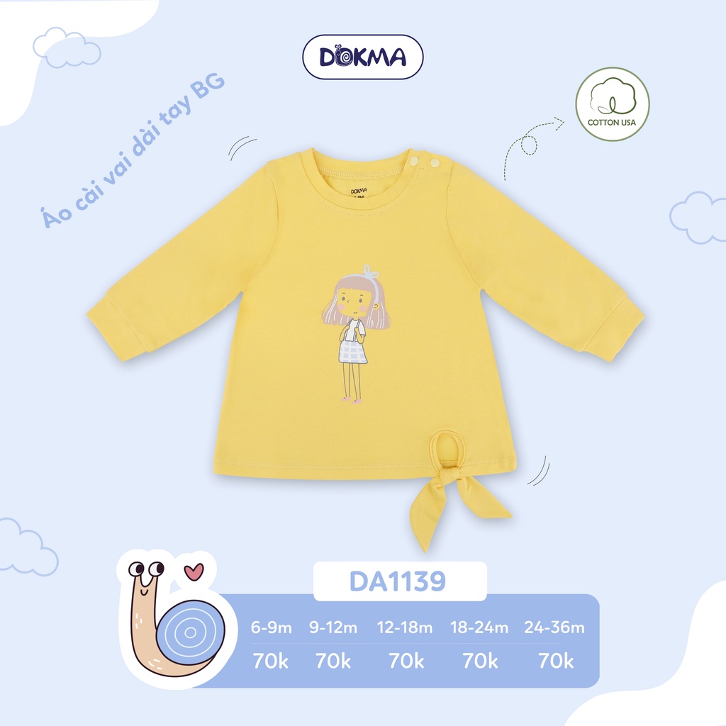 DA1139 Áo dài tay buộc nơ bé gái cotton Dokma (9-36M)