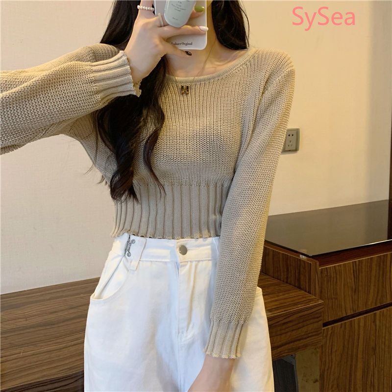 Áo Croptop Dệt Kim Kiểu Pháp Thời Trang Mùa Thu Cho Nữ