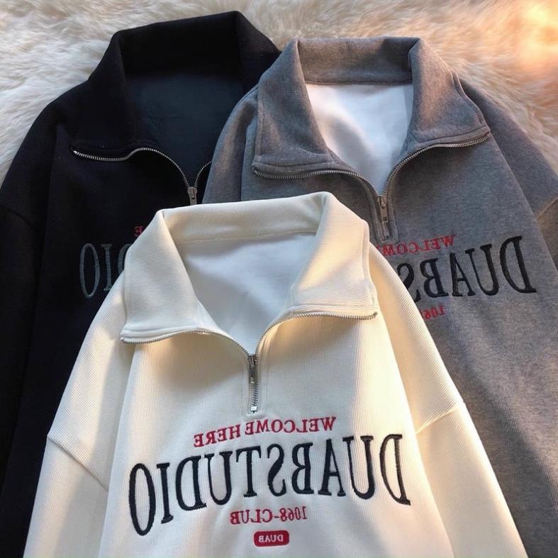 Áo Nỉ Khoá Cổ Bẻ Unisex Chất Nỉ Tăm Thêu Chữ Ulzzang Phong Cách Trẻ Trung Nam Nữ Hottrend