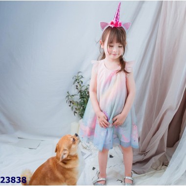 Đầm voan in ngựa cho bé