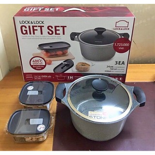 BỘ NỒI ĐÁ LOCK&LOCK VÀ 2 HỘP THỦY TINH LCA6244D-S3