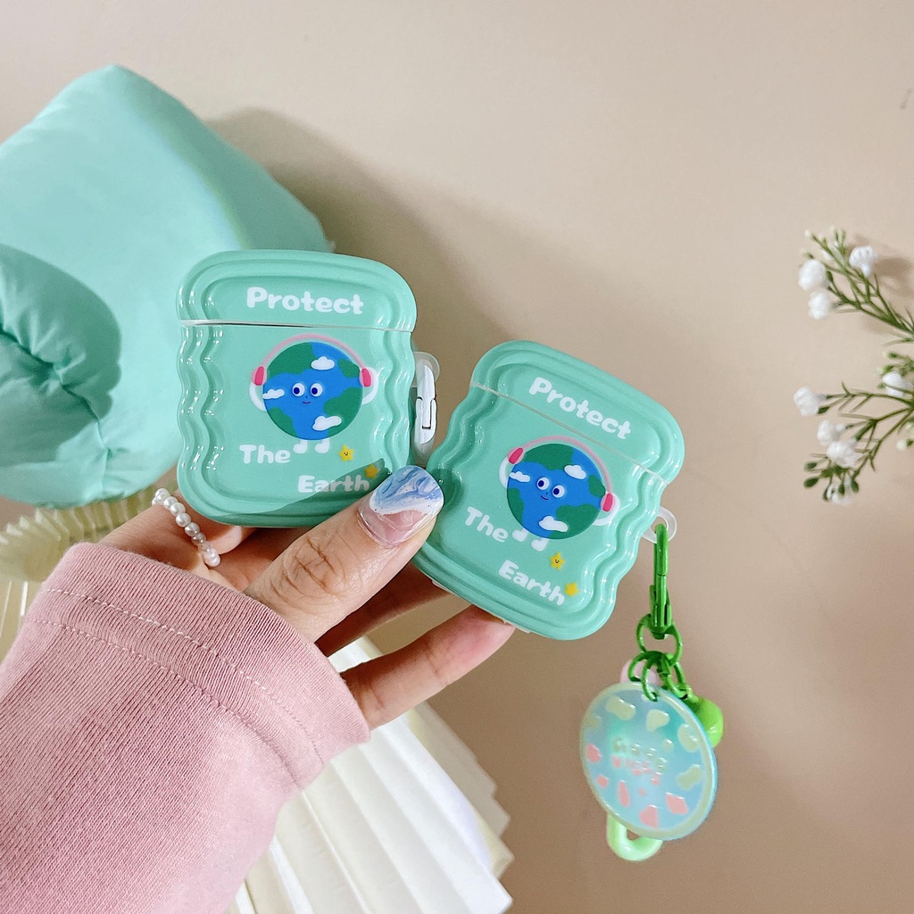 Vỏ Bảo Vệ Hộp Sạc Tai Nghe AirPods Pro 1 / 2 3 2021 gen3 Bằng Silicon Tpu Mềm Hình Trái Đất Dễ Thương Kèm Móc Treo Chống Sốc Chống Rơi Tiện Dụng