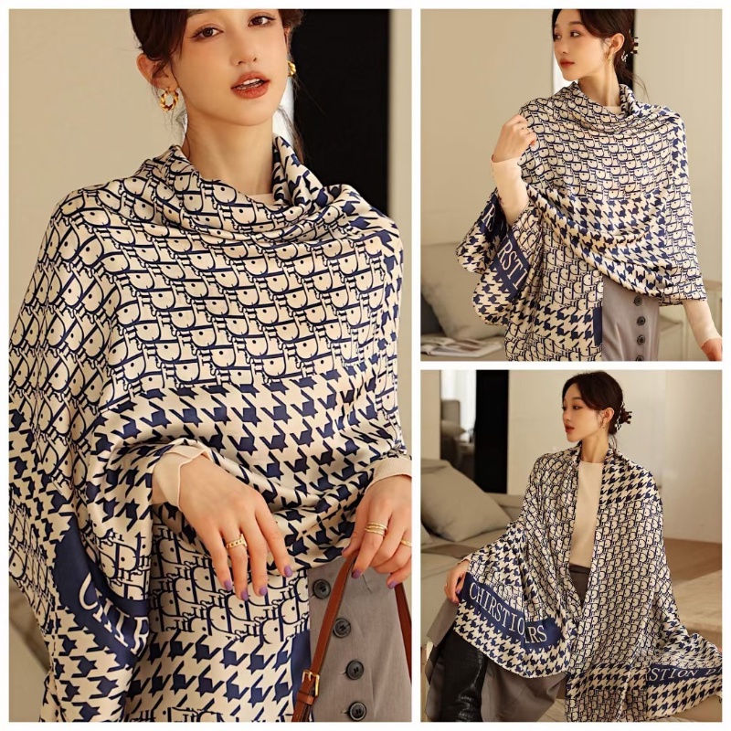 Khăn Choàng Cổ Dài Chống Nắng Bằng Lụa In Họa Tiết Thời Trang Đi Biển Mùa Hè Cho Nữ