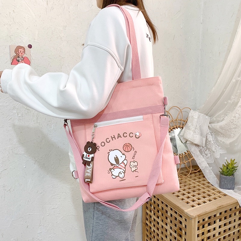 Túi tote túi vải canvas phong cách Hàn quốc, có khóa miệng thời trang ulzzang