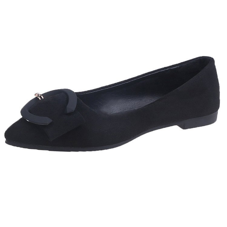 Giày búp bê da lộn đế bằng trang trí khóa cài phong cách Hàn Quốc mới 2020 cho nữ