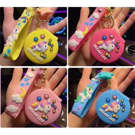 Móc khoá ngựa thần kèm gương MKDT57 móc khoá cute kim tuyến thỏ hồng dễ thương