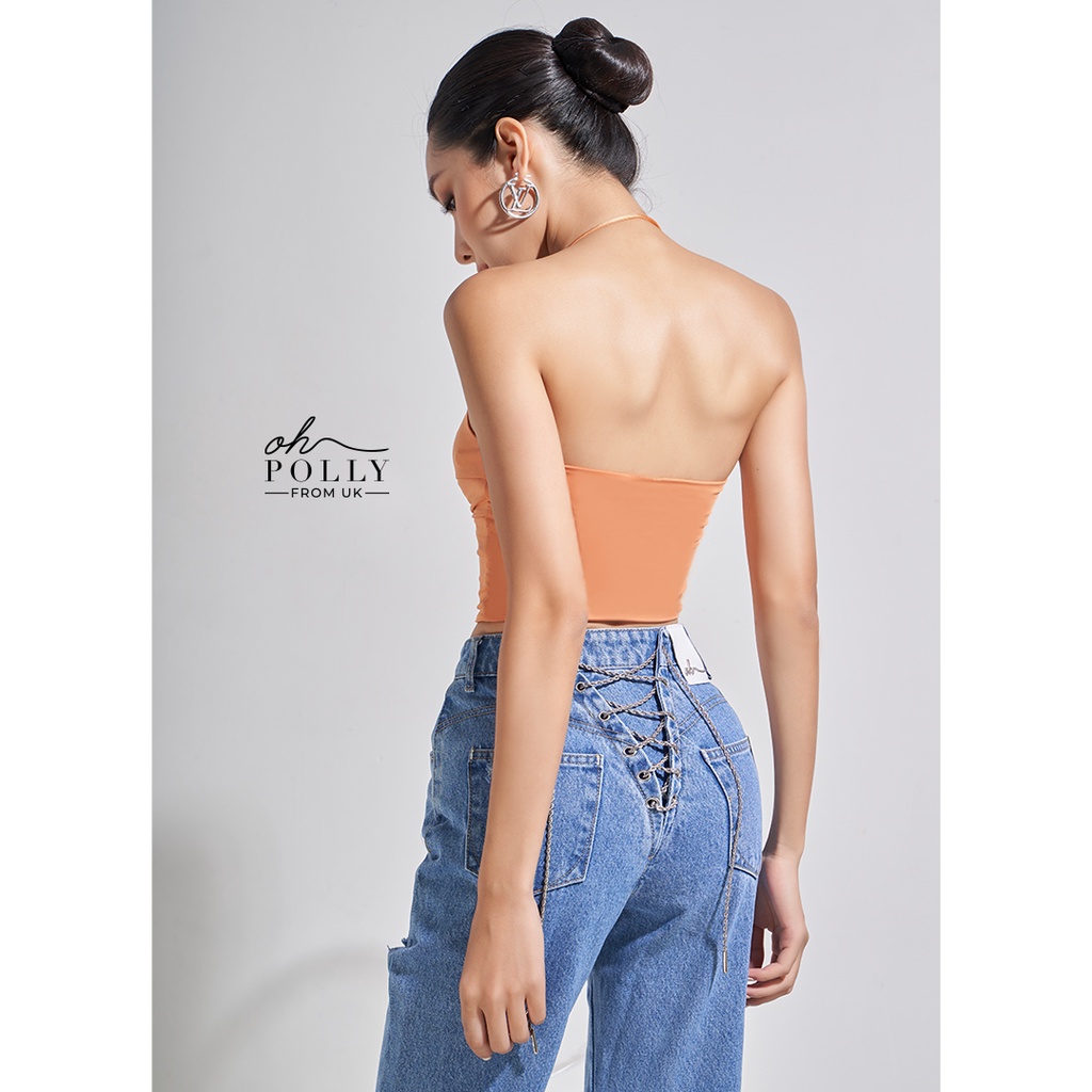 Oh Polly - Áo croptop cổ yếm cúp ngực, 2 dây hở lưng sexy