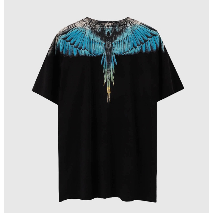 Áo Thun Cotton Ngắn Tay In Họa Tiết Đôi Cánh Màu Trắng Đen Phối Bầu Trời Xanh Thời Trang