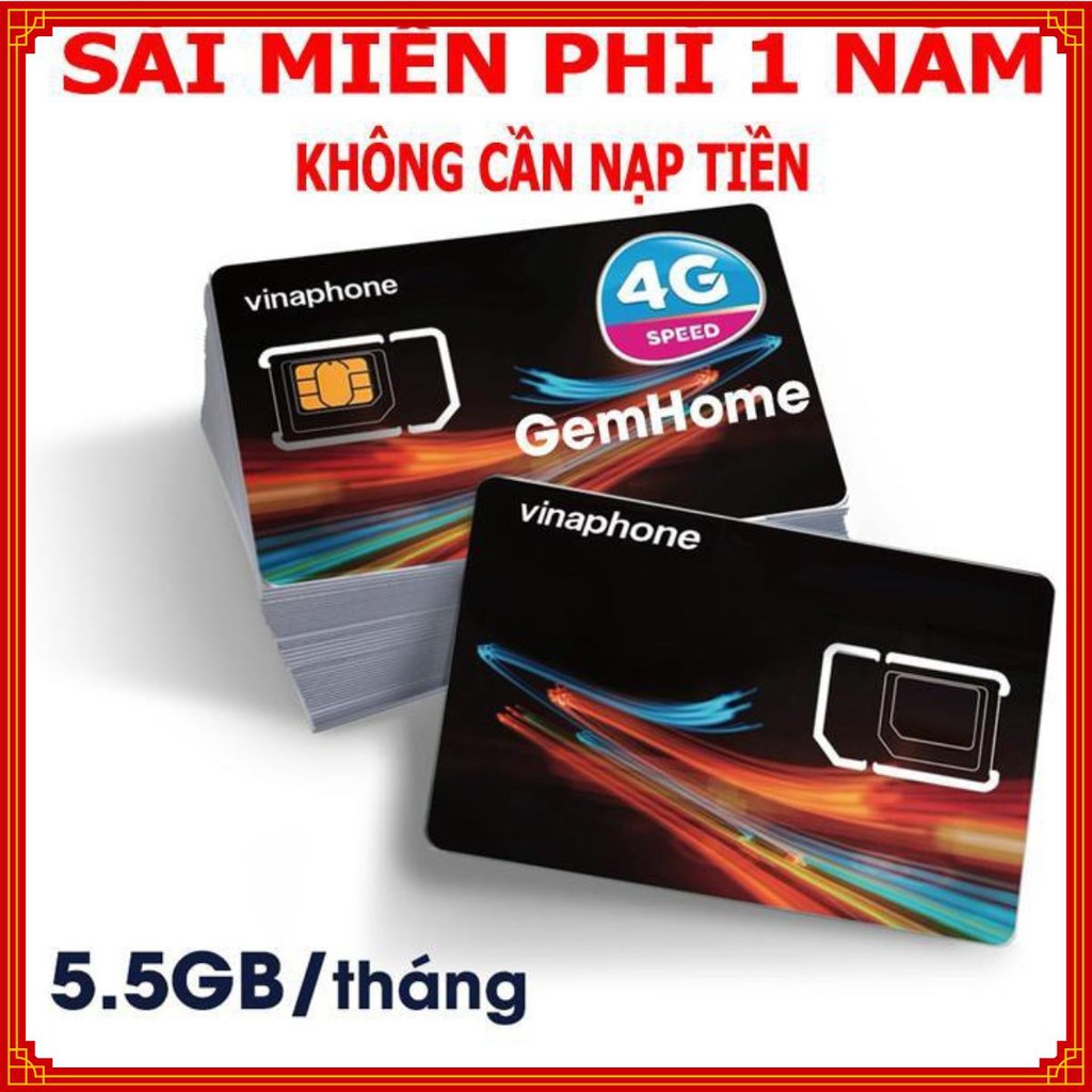 Sim 4G VinaPhone Tặng 5.5GB / tháng x 12 tháng (trọn gói 1 năm miễn phí không cần nạp tiền)  EZcom