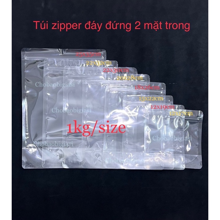 [1kg/ size] Túi zipper đáy đứng 2 mặt trong đựng các loại hạt, các loại bột, trái cây sấy... (hàng chuẩn - sp y hình)