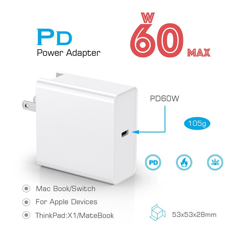 Củ Sạc 60w Type-C Cho Macbook Pro Samsung Note 9/s9/nexus