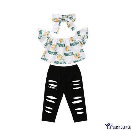 ❤XZQ-Cute Style Kids Baby Girls Off Shoulder Tops Ripped Leggings Pants 3PCS Outfits Set