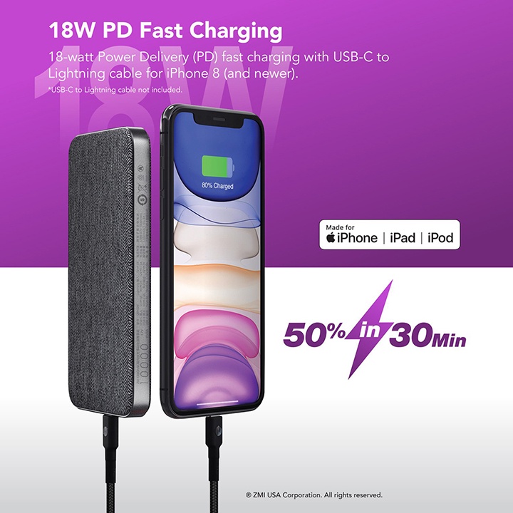 PIN DỰ PHÒNG IPHONE PD 18W ZMI 10.000MAH