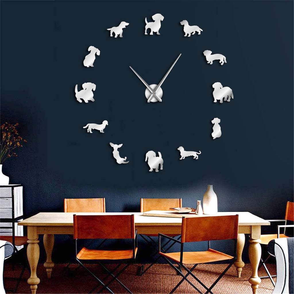 forkoobe.vn DIY Dachshund Wall Art Wiener Dog Puppy Frameless Giant Clock With Mirror Effect