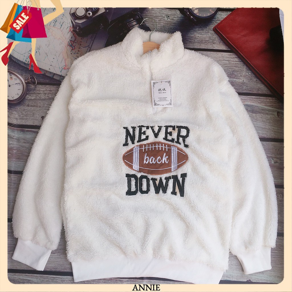 Áo Len Form Rộng 🍁 HÀNG CAO CẤP 🍁 Áo Thun Lông Thêu Chữ Never - Siêu Hot -Năng Động Trẻ Trẻ Trung Cá Tính | BigBuy360 - bigbuy360.vn