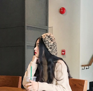 Mũ nồi da báo có dây rút mũ beret da báo - camcamvintage