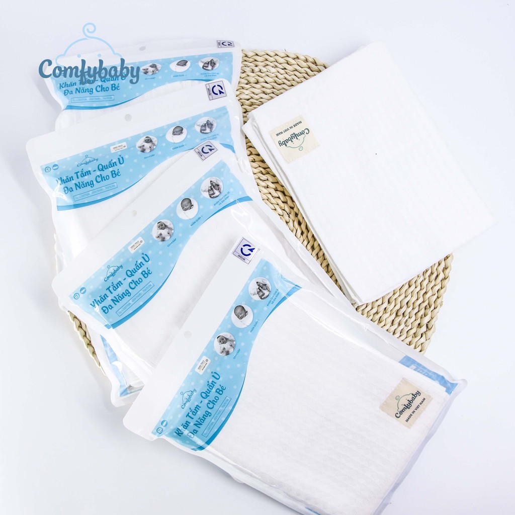 Made in Việt Nam - Khăn tắm đa năng 100% Cotton cho bé và gia đình Comfybaby - phù hợp sử dụng như chăn đắp, quấn ủ bé