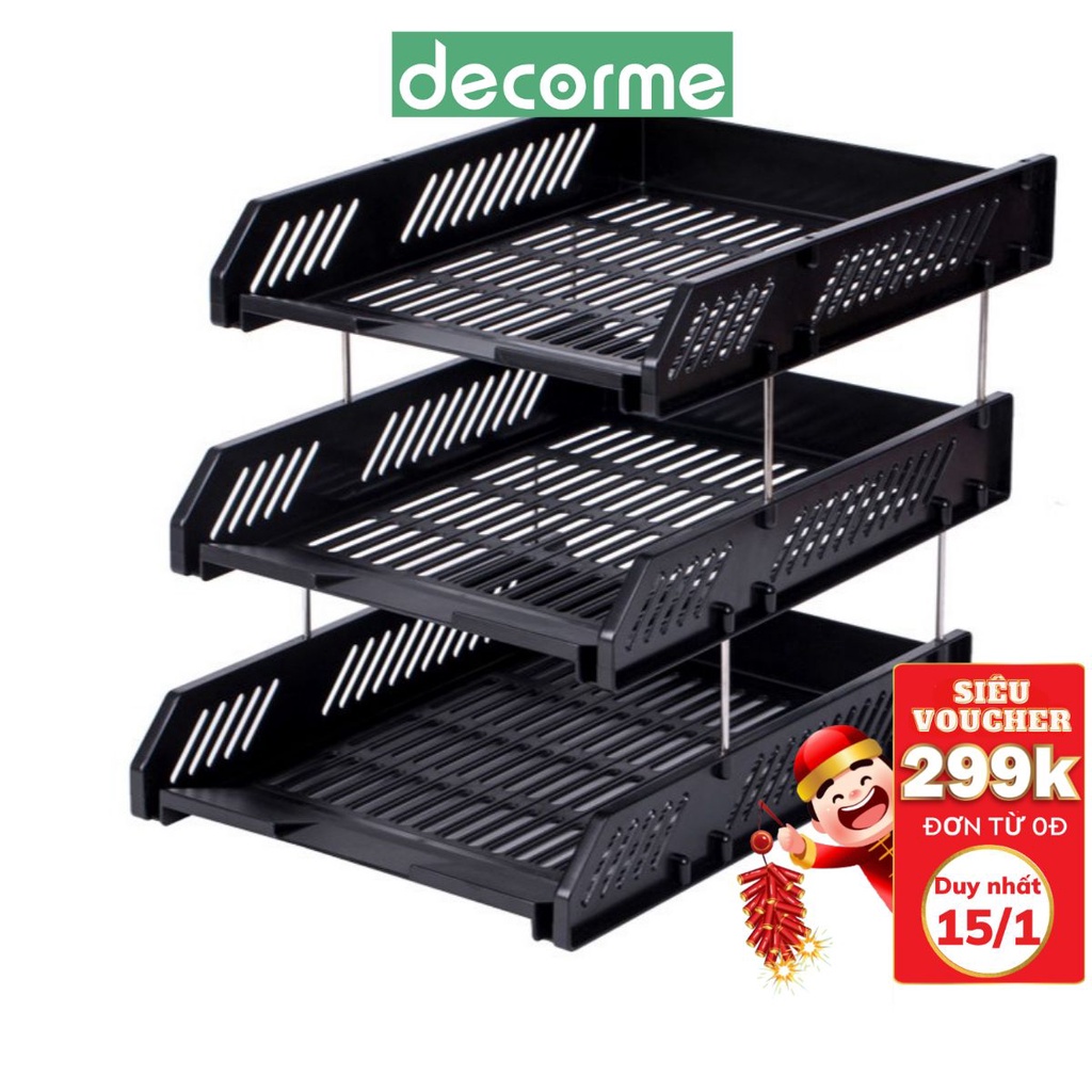 Decorme Kệ đựng tài liệu 3 tầng Deli dụng cụ decor bàn học phụ kiện văn phòng phẩm