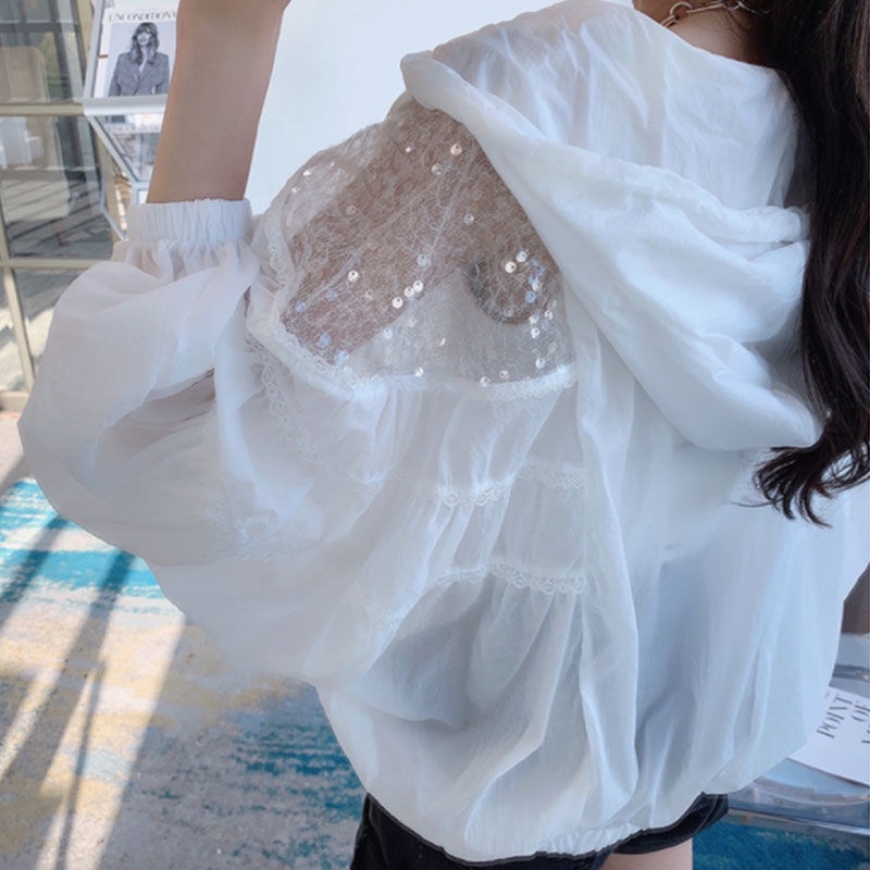 Áo Khoác cardigan Mỏng Trong Suốt Dáng Rộng Chống Nắng Đính Kim Sa Phong Cách Hàn Quốc Cho Nữ