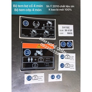 COMBO Bộ tem bợ cổ 4 món + bộ tem cốp xe 4 món Sh Ý 2010 chất liệu zin (k có bao bì Honda) 8 món mới 100%