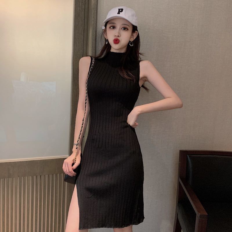 [ORDER] Đầm thun tăm body xẻ tà sexy sát nách Quảng Châu tôn dáng có size 2 màu