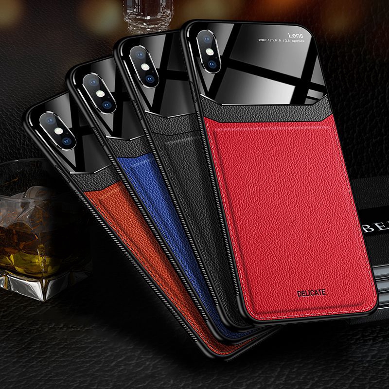 Ốp điện thoại lưng da silicon mỏng có miếng bảo vệ ống kính máy ảnh thích hợp cho iPhone XS XR XS Max 6 7 8 Plus