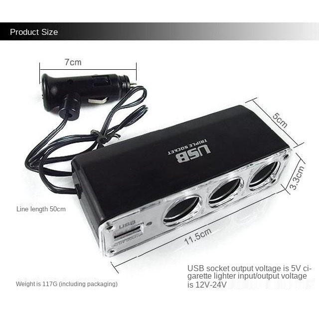 Tẩu Sạc 3 Cổng USB DC 12V / 24V Chuyên Dụng Cho Xe Hơi