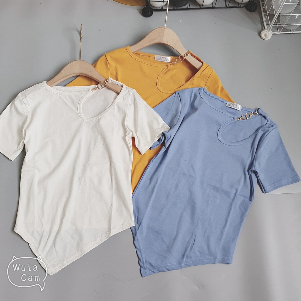 Áo thun nữ dài tay trơn ôm body phối xích cổ sang chảnh,chất bozip dày dặn loại 1 A44 7 màu(tayb dài,tay cộc)
