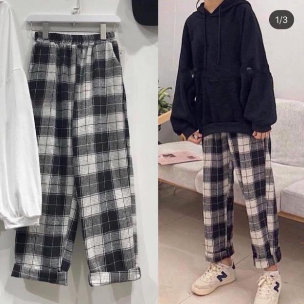 Quần baggy sọc caro nữ unisex