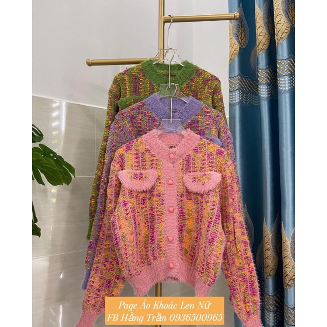 Áo khoác cardigan dáng lửng chất len lông.