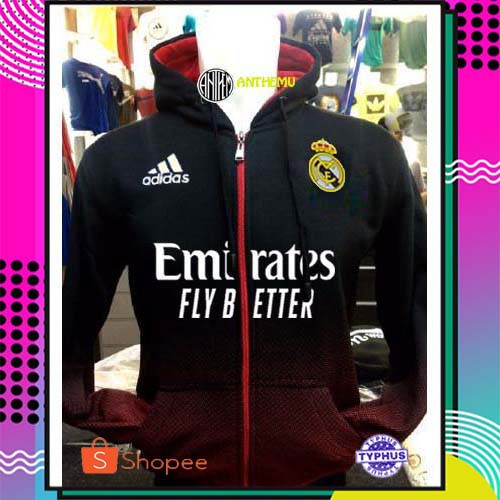 Áo Khoác Hoodie In Chữ Real Madrid Phối Màu Xanh Đỏ Cá Tính