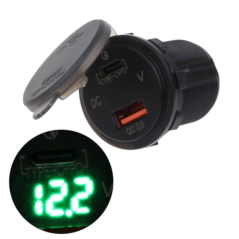Tẩu Sạc Hai Cổng USB C PD Cho QC 3.0 12V / 24V Có Đèn LED Hiển Thị Vôn Kế Cho Xe Hơi