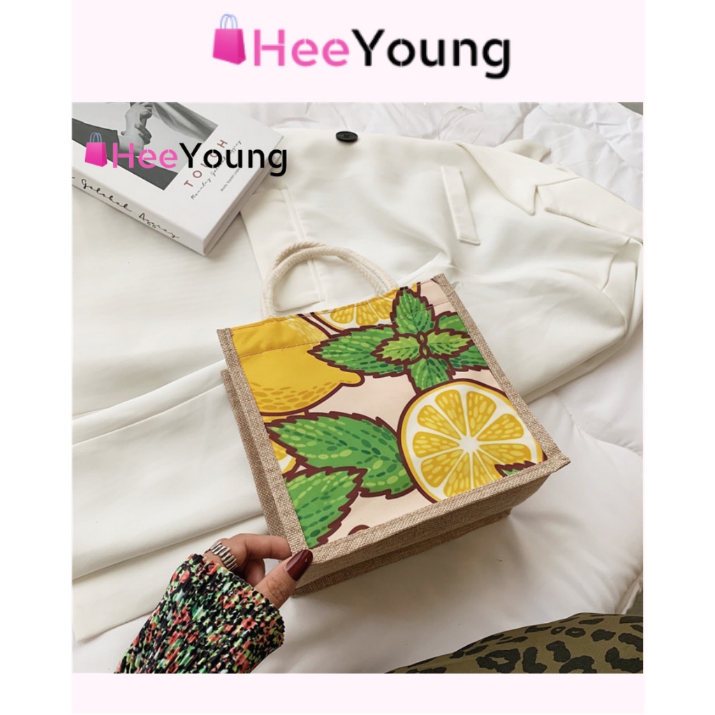 Túi xách vải mini họa tiết trái cây , túi cói siêu xinh mới HY121 HEEYOUNG