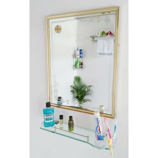Gương soi Kibath khung viền 3cm màu vàng KT 50x65 cm