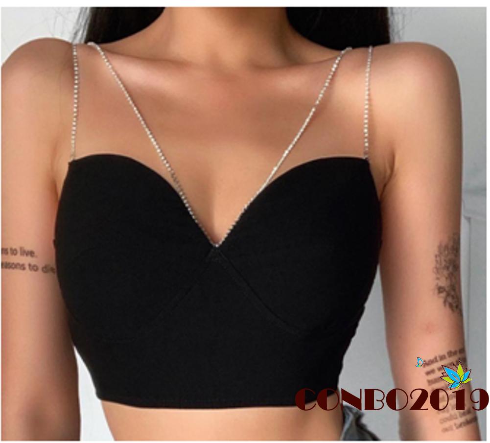 Áo hai dây xẻ tim đính đá phong cách quyến rũ dành cho phụ nữ