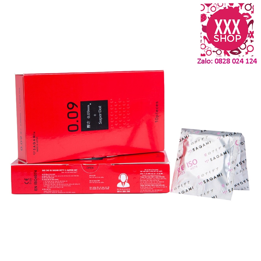 Bao cao su Sagami Super Dot 0.09 - có gai - dày 0.09mm - Hộp 10 chiếc