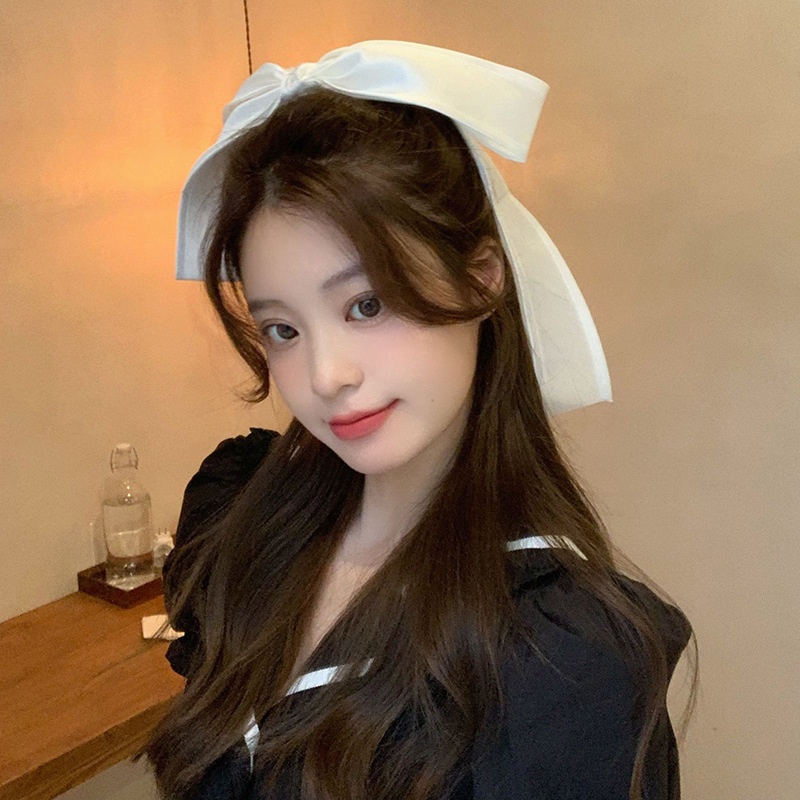 Pháp cổ điển đơn giản màu trắng nơ lớn kẹp tóc nữ phụ kiện tóc cô dâu