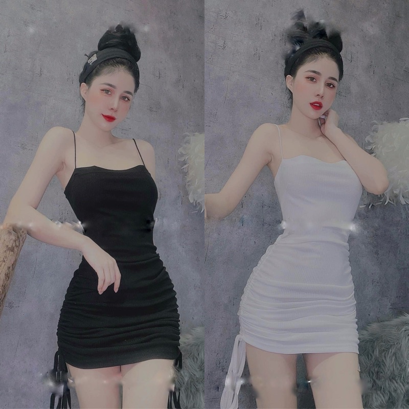 Đầm 2 Dây Thun Gân Body Ôm Rút Sườn 2S Sợi Bún Basic byChang