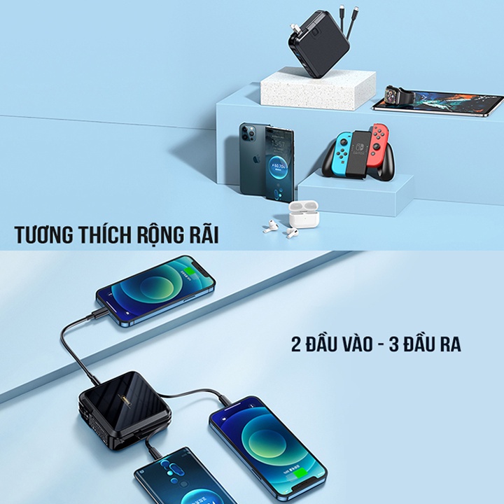 Aki shop Cốc sạc nhanh kiêm pin sạc dự phòng đa năng Remax RPP-276 15000mAh tích hợp cáp sạc type C và iphone decor