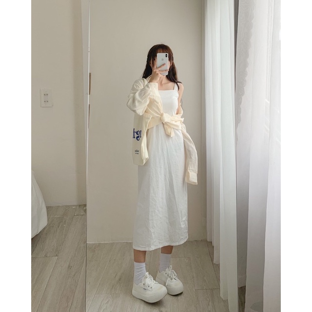 Set váy dây bản kèm sơ mi nhăn 656