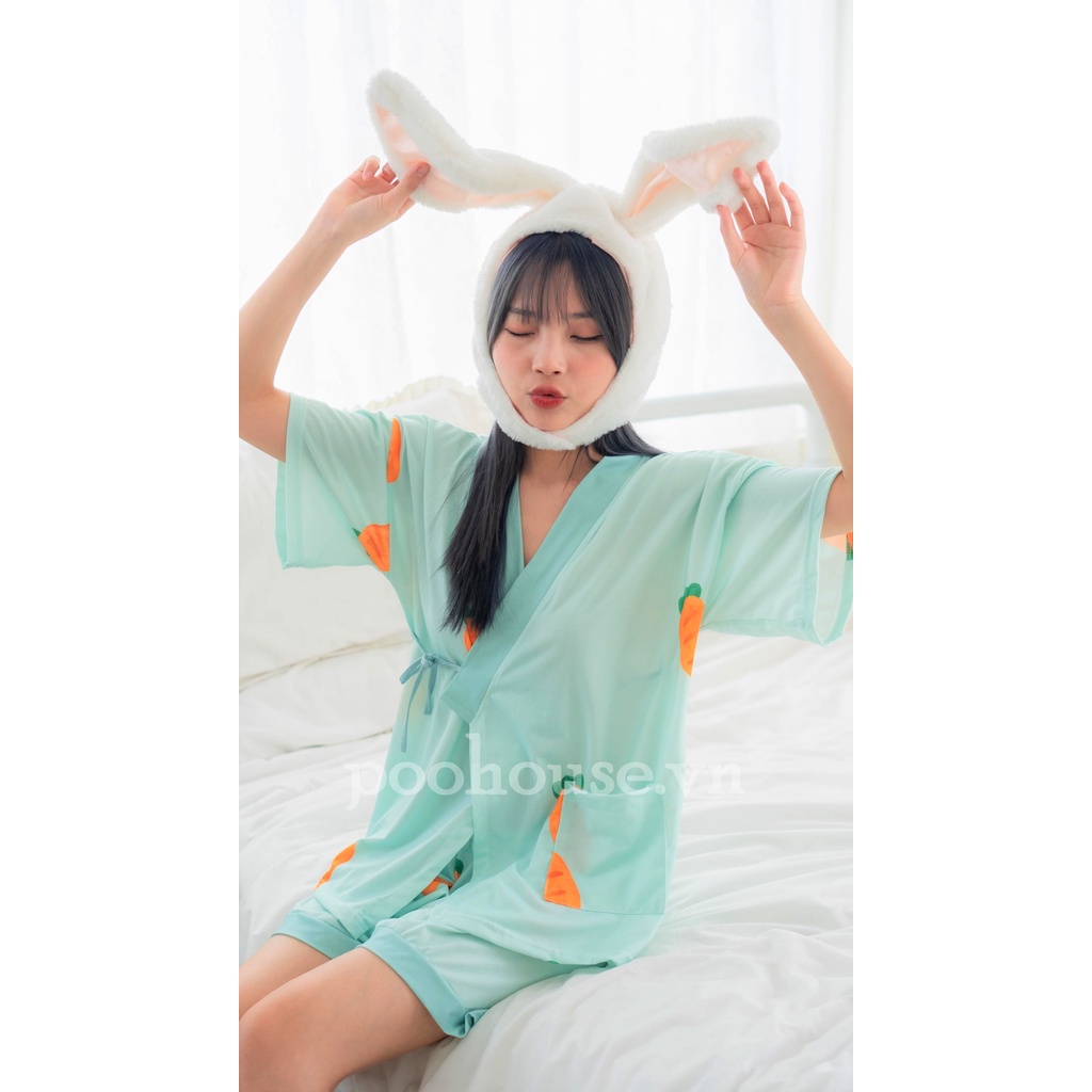 Đồ bộ nữ, bộ đồ ngủ kimono pijama cộc tay mặc nhà chất liệu cotton kiểu Nhật - Poohouse KIMONO-CAROT