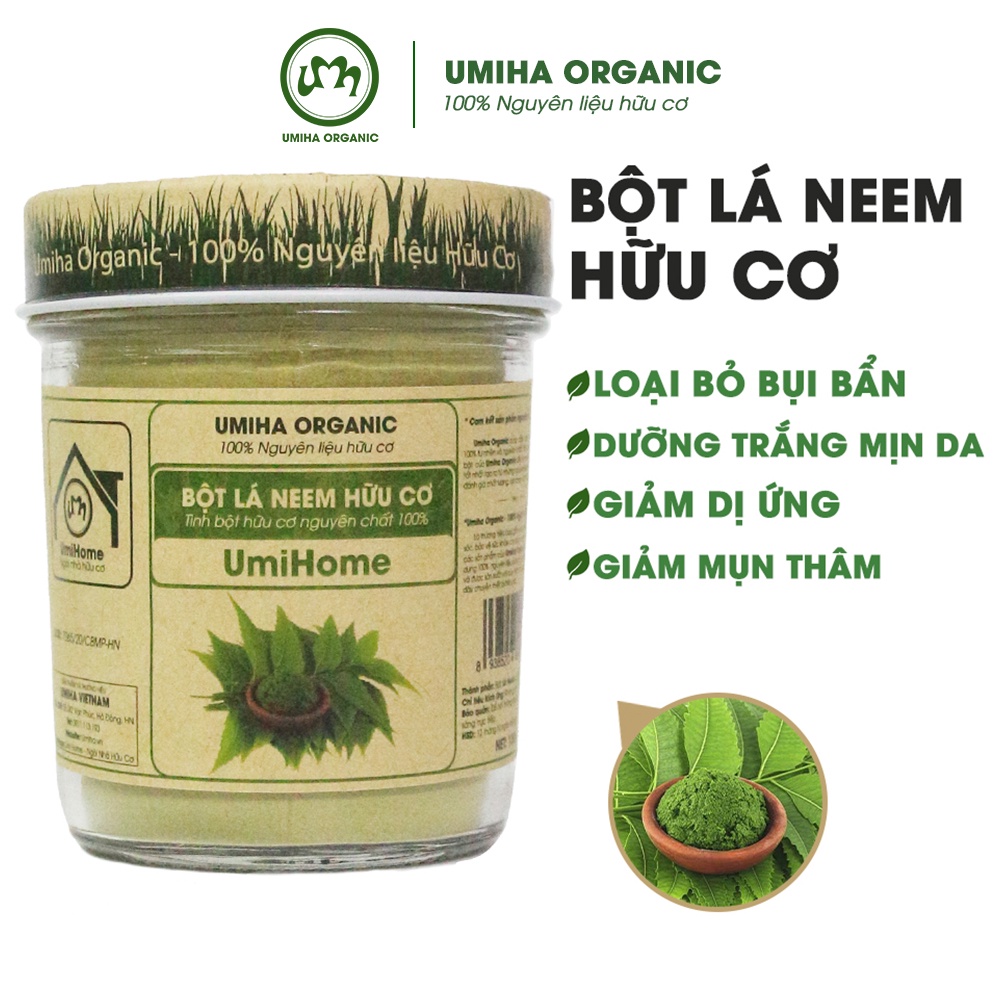 Bột lá Neem nguyên chất UMIHOME 135g hữu cơ đắp mặt nạ dưỡng da mờ xạm thâm nám