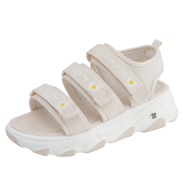 Dép xăng đan (sandal) nữ độn đế 3cm thời trang hàn quốc ulzzang cực hot 3 quai in hoa cúc dễ thương TH-22