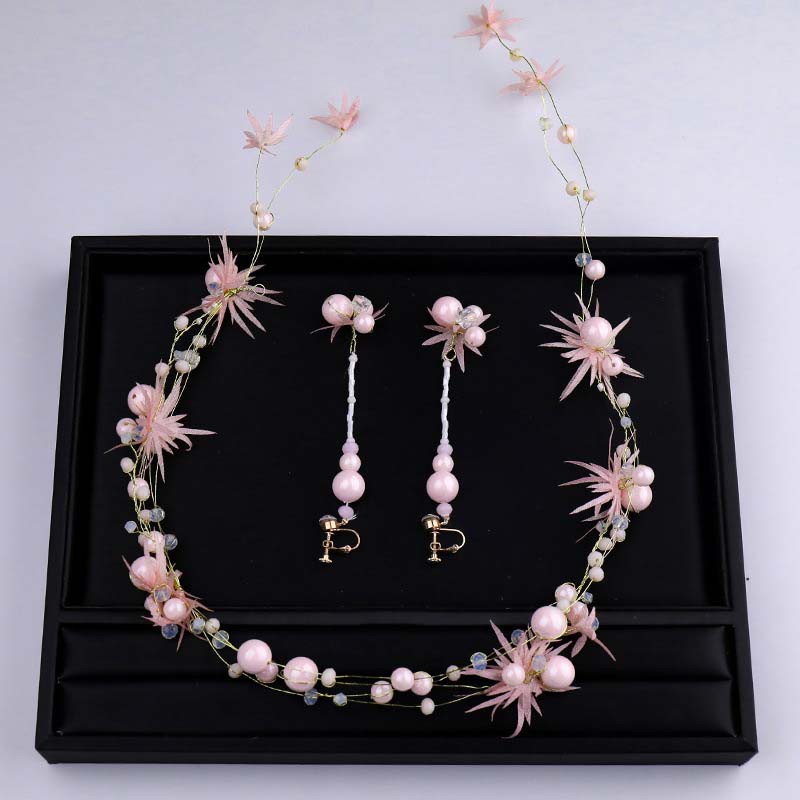 Bộ Phụ Kiện Trang Sức Đính Ngọc Trai Màu Hồng Cho Tiệc Cưới