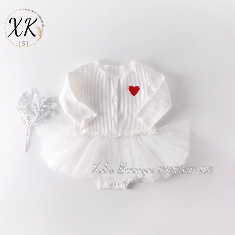Bộ Quần Áo Bé Gái Cardigan và Body Váy Cotton Xuka Boutique Quần Áo Sơ Sinh Cho Bé Đầy Tháng /Thôi Nôi /Sinh Nhật