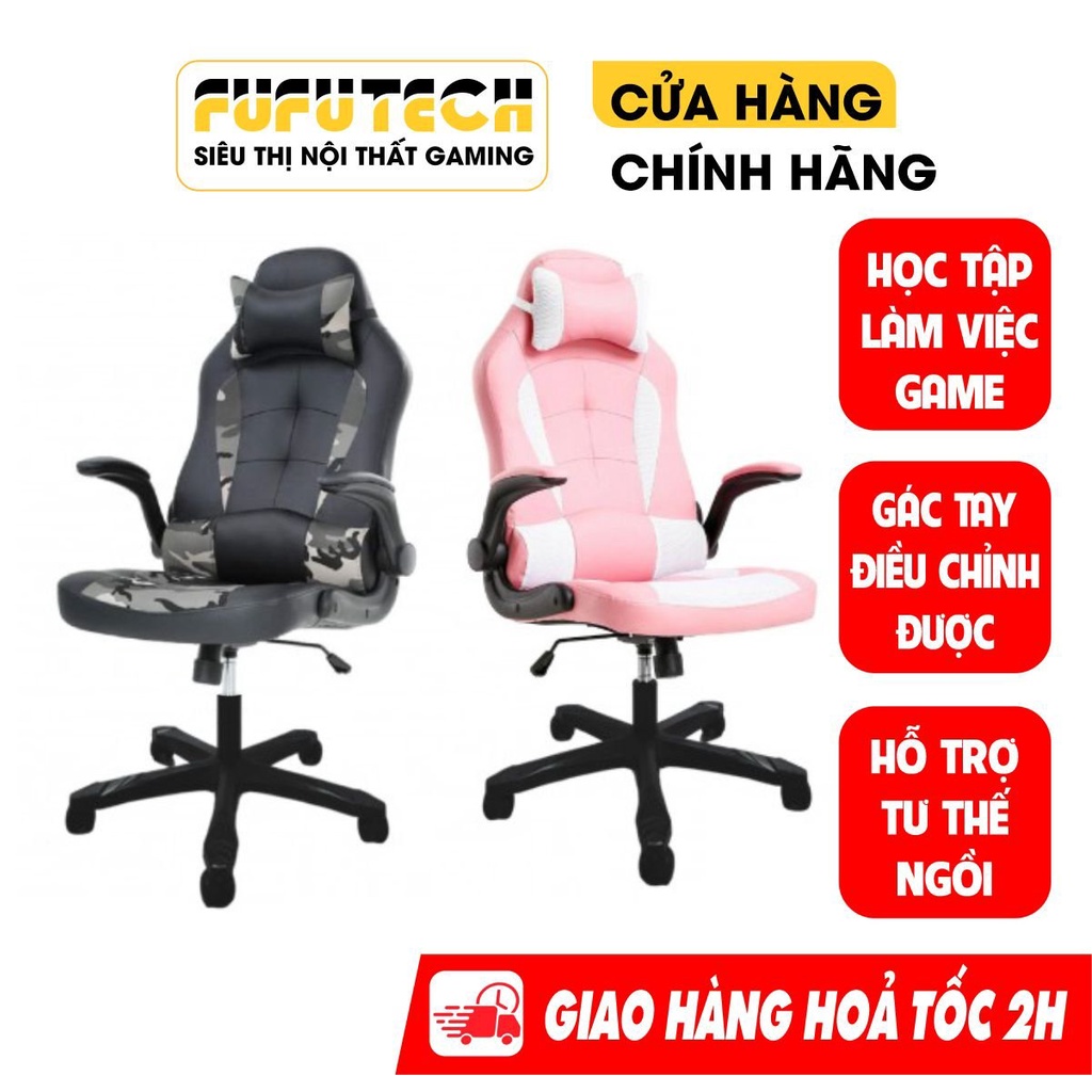 Ghế Gaming, Làm Việc, Học Tập FUFUTECH Fly, Tay Ghế Gấp Gọn, Hỗ Trợ Tư Thế Ngồi, Xoay 360 Độ, Gối Lưng Và Tựa Đầu