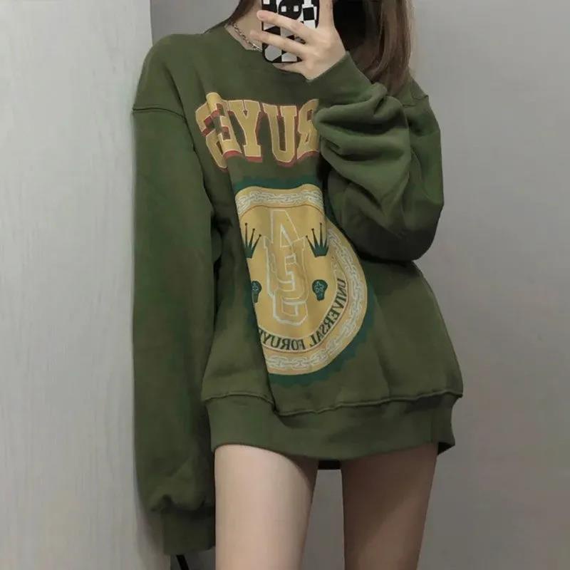 Áo hoodie mỏng dáng rộng phong cách vintage cá tính cho nữ