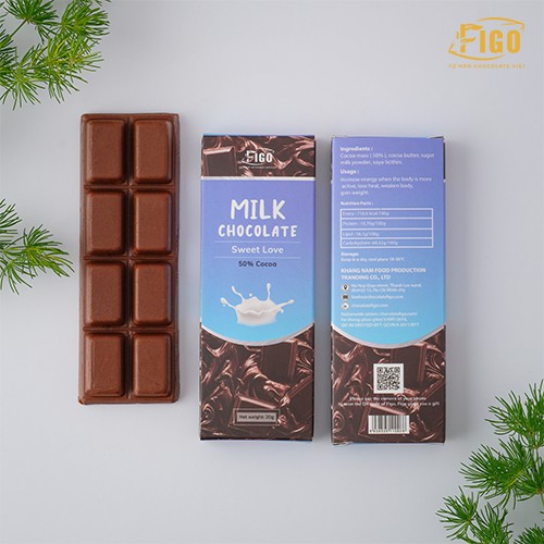[Chính hãng] Bar 20gr- Milk Chocolate, Kẹo Socola sữa 50% Cacao Figo nhân Hạt Nibs tan ngay trong miệng, Ăn là Nghiện